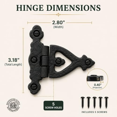 Renovators Supply Manufacturing Cabinet Door Strap Hinge with Hardware 3 in. Black Rust Resistant Wrought Iron Flush Mount Hinge for Cabinets - size: Pack of 1