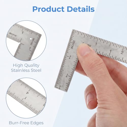 L Shaped Ruler Measuring Tool 6x4 Inch Framing Square Stainless Steel 90 Degree Right Angle Rulers for Engineer Carpenter Woodworker Mini Measuring Tool (Sliver)
