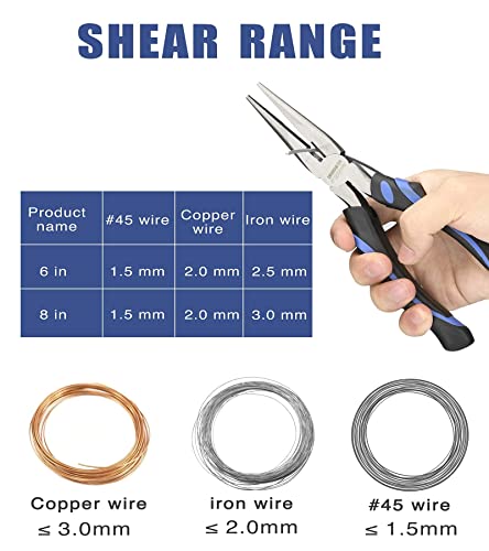 URASISTO 6-Inch Long Needle-Nose Side Cutting Pliers with Heavy Duty Nickel Chromium Steel Construction - size: 6" Long Nose Pliers