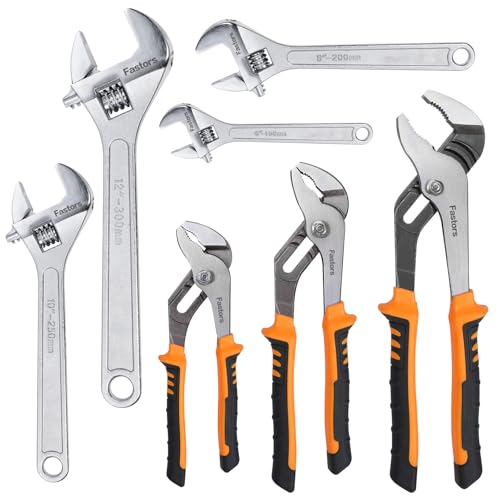 7-Pack Adjustable Wrench & Joint Pliers,Tongue and Groove Plier Set with Adjustable Wrench Set for Home Repair,Forged Steel Anti-Slip Comfortable Grip Handle