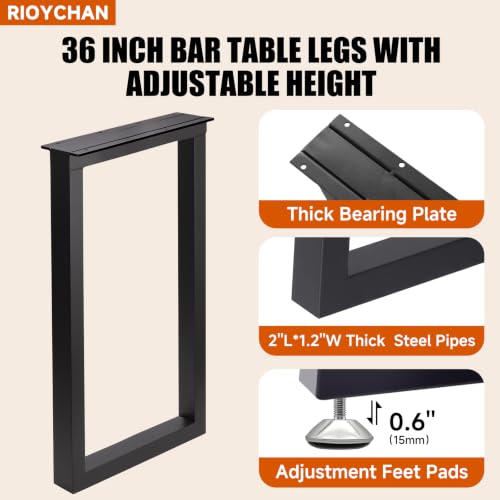 36 Inch Metal Bar Table Legs, Heavy Duty Desk Dinning Table Legs with Adjustment Feet Pads DIY Counter Height Feets, Set of 2,Black (H36'' x W17.7'') - size: H36" × W17.7" Square