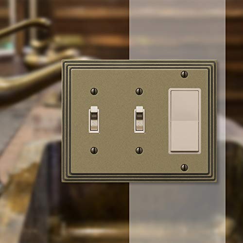 Amerelle Steps Double Toggle/Single Rocker Cast Metal Wallplate in Rustic Brass - color: Rustic Brass, size: 2 Toggle / 1 Rocker