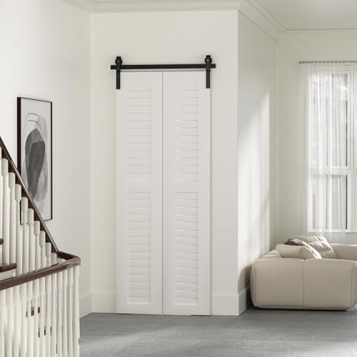 30" Bi-Folding Sliding Barn Door Hardware Track Kit,Smoothly&Quietly,Side Mounted Black Roller,Easy Install,Door Not Included [Fit Double 13" Bifold Doors] - size: 30" for 2 Doors
