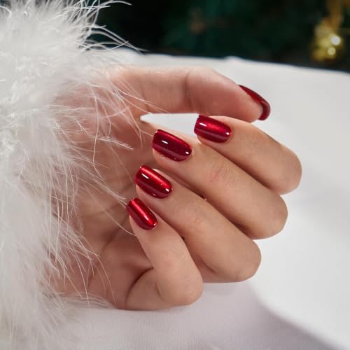 BTArtbox Press On Nails, Hot Love, Short Square, Red Cat Eye, 32Ct - color: A1-Hot Love