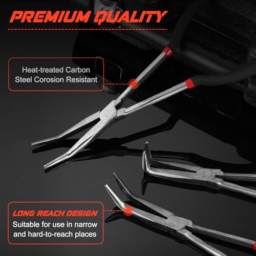 3 Pcs 11 Inch Needle Nose Pliers Set 25° 45° 90° Bent Nose Pliers for Commodity Production, Hardware Bending and Electronic Assembly