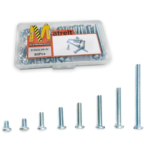 80 Pcs 8 Sizes #8-32 Machine Screws Knob Cabinet Screws Electricians Screws, Carbon Steel Zinc-Plated Phillips Pan Head Machine Screws Assortment Kit - size: #8-32-8Size-80P