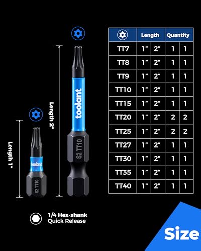 toolant Impact Torx Bit Set 27pcs (TT7-TT40), S2 Steel Security Torx Bit Set, Tamper Proof Star with CNC Machined Tips, 1"&2" Long Impact Bits with Magnetic Bit Holder and Storage Box (Pack of 3) - size: 26+1PCS (Pack of 3)