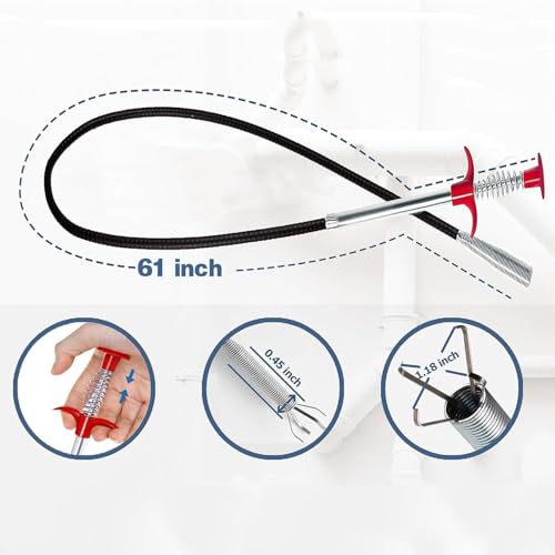 Drain Snake,61 inch Flexible Grabber Claw Pick Up Reacher Tool,Drain Clog Remover - Gutter Cleaning Tools for Home Sink, Bathroom Tub,Drain, Toilet, Tight Spaces - style: 61 in