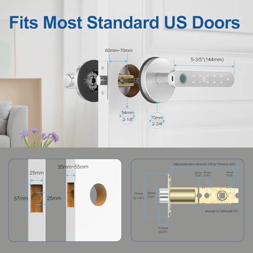 BIWIBON Fingerprint Door Lock, Fingerprint Door Knob with 5 Unlock Options - color: Silver 02