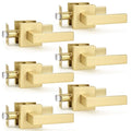Probrico Passage Gold Closet Door Handles, 6 Pack Interior Non-Locking Square Zinc Alloy Lever, Reversible for Right & Left Side - color: Brushed Gold