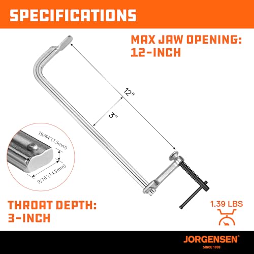 Jorgensen 12-Inch Light-Duty Drop Forged Steel Bar Clamps, 2-Pack - size: 12 Inch