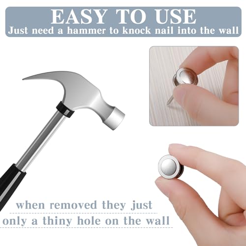 Ferraycle 40 Piece Double Headed Picture Hangers Nails 4 Size Thumb Tacks for Wall Hanging Renter Friendly Decor Heavy Duty Push Pins Wall Nails for Drywall Frame Art, 10/20/ 30/ 50lb(Silver) - color: Silver