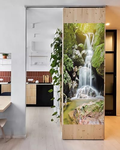 FLFK Door Mural Sticker - Waterfall,Peel and Stick,Combined Size 32"x80",Split into 2 Pieces - color: Dt294, size: 32"x80"