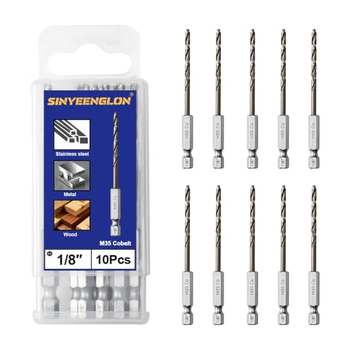 1/8 Drill Bits for Metal and Hard Steel (10pcs),M35 Cobalt Hex Shank Quick Change Impact Drill Bit Set,with Storage Case - size: 1/8(10pcs)
