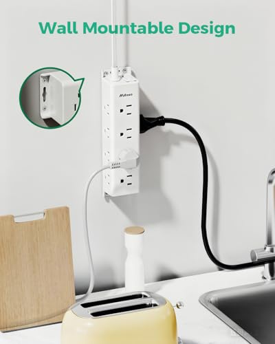 Surge Protector Power Strip, 12 Wide Spaced Multi Outlets, Wall Mount - color: White, size: 5 FT