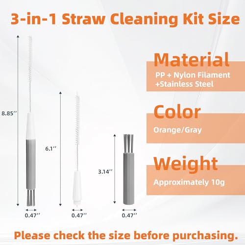 2 Pcs Multi Straw Cleaner Brush, Detachable Cleaning Brushes, Orange & Gray | Fits Plastic/Metal/Glass/ Silicone Straws and Tumbler Lids Gap/Nipple, Food-Grade Nylon, Non-Slip Handle, Easy Storage