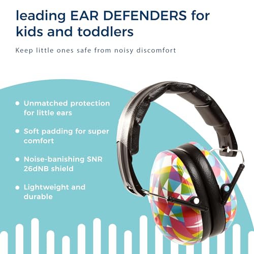 BANZ Kidz Earmuffs 2 Years & Older - Loud Noise Cancelling, Size Adjustable - color: Geo Print