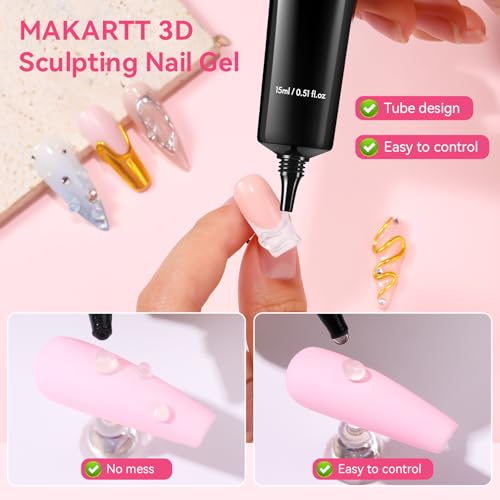 Makartt 15g 3D Nail Gel & Chrome Nail Powder Kit for Sculting and Drawing - color: A05-clear & chrome