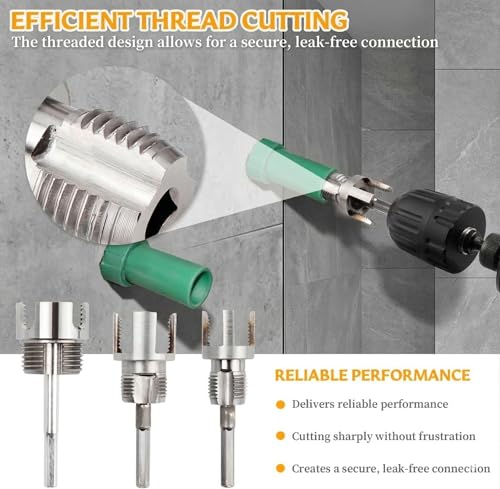 3Pcs PVC Pipe Threader Kit, 1/2" 3/4" 1" Internal & External