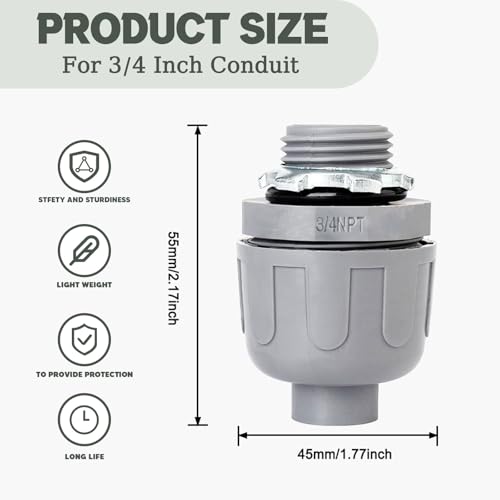 3/4 Inch Liquid Tight Connector - 15 Pack PVC Electrical Conduit Fittings 180 Degree Straight Flexible Connectors for Home, Kitchen, and Bathroom Conduit Connector - size: Straight 3/4"