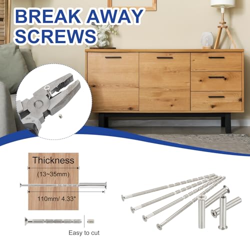 PATIKIL Door Handle Screws M4 x 110mm, 10 Set Cabinet Handle Break Away Screws for Drawer Pull with M4 x 25mm Sleeve Slub Bolt for Door Lever Knob - size: M4 x 110mm