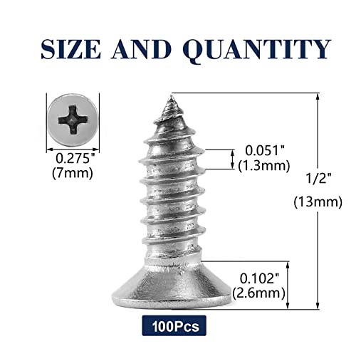 #6 x 1/2" Wood Screw 100Pcs 18-8 (304) Stainless Steel Screws Flat Head Phillips Fast Self Tapping Drywall Screws by SG TZH - size: #6 x 1/2"