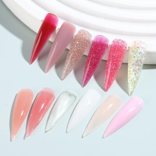 Fcozpjk 12 Colors Poly Nail Gel Kit Clear White Nude Pink Glittery Poly Gel - color: 12colors-gel