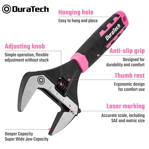 DURATECH 10-Inch Wide Jaw Adjustable Wrench - color: Black & Pink, size: 10-Inch