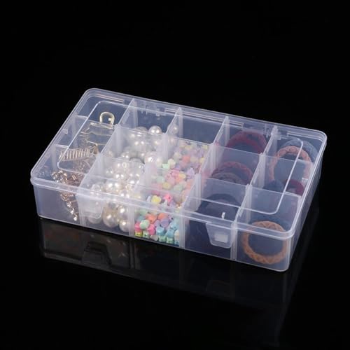 2 Pcs Large 15 Grids Plastic Organizer Box Clear Storage Container with Adjustable Dividers for Beads, Washi Tapes, Art DIY Crafts, Jewelry, Fishing Tackle, Component and Small Parts - color: 2 Pcs 15 Grids Large