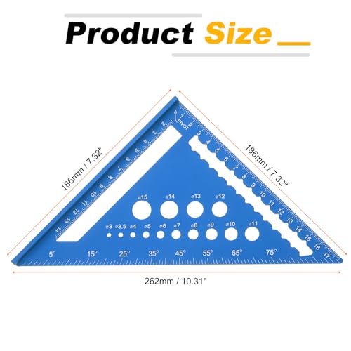 HARFINGTON Metal Square Ruler 7" Aluminum Alloy Carpenter Square Woodworking Rafter Square Precision Scribing Tools with Rafter Conversion Table for Measuring and Marking, Blue - color: Blue, style: Dual Scales