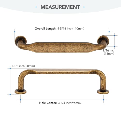 HOME EDIT Antique Brass Solid Cabinet Handles & Pulls 3-3/4 Inch 10 Pack - color: Antique Brass, size: 3-3/4 inches Hole Center