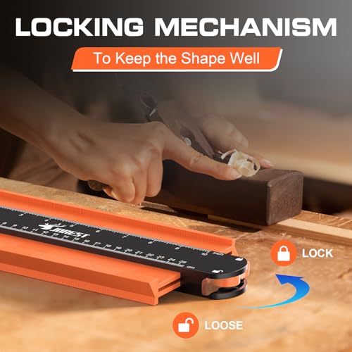 JOREST Contour Gauge with Lock (10 Inch), Gift Ideas for Men Dad Carpenter Handyman, Profile Tool with Measuring Scale for Tile Flooring, Carpet laying, Woodworking, Measuring Angle/Shape/Outline/Edge - size: 10 Inch