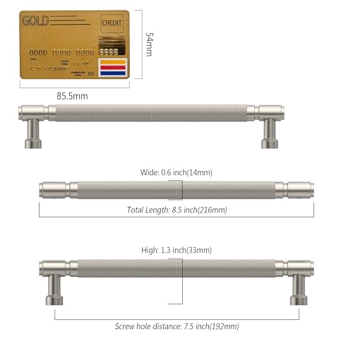 Amerdeco 10 Pack Brushed Satin Nickel knurled Cabinet Pulls 7.5" | Drawer Pulls Cabinet Hardware Kitchen Cabinet Handles for Bathroom ZH0072 - color: Brushed Satin Nickel, size: 7.5" hole center
