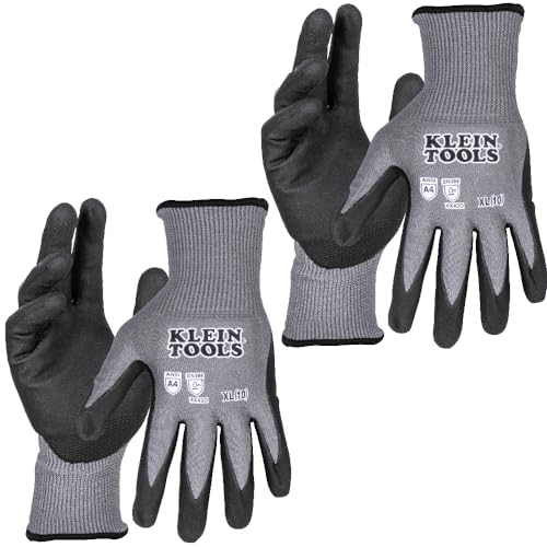 Klein Tools 60590 Work Gloves, Knit Dipped Cut Resistant ANSI A4 Nitrile Coated Gloves, HPPE Fabric, Touchscreen Capable, X-Large, 2-Pair - style: X-large