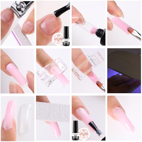 Fcozpjk Poly Nail Gel Kit with UV Light 12Colors Extension Gel Starter Kit - color: 12colors-6solid-6glitter-with-tools