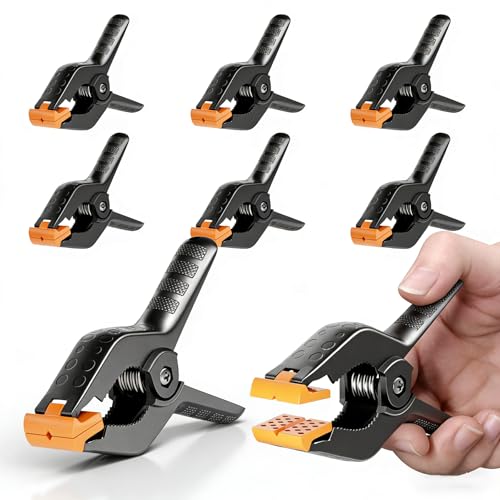 6/12 Pack Heavy Duty Spring Clamps, 4.5 Inch Nylon Clamps with Grip Jaw Pads for Photography Studio, Background, Carpentry, 1.5 Inch Max Opening (6)