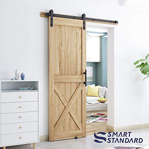 SMARTSTANDARD 5 FT Heavy Duty Sturdy Sliding Barn Door Hardware Kit, Black - size: 5 Feet
