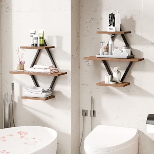 Floating Wall Shelves, Set of 2, Rustic Brown - color: Rustic Brown