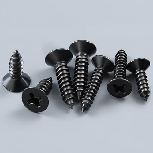 220PCS Wood Screws 5/8 Inch, #6 x 5/8" Black Screws, Black Dacromet Flat Head Phillips Self Tapping Suitable for Furniture, Woodworking - size: 6 x 5/8"