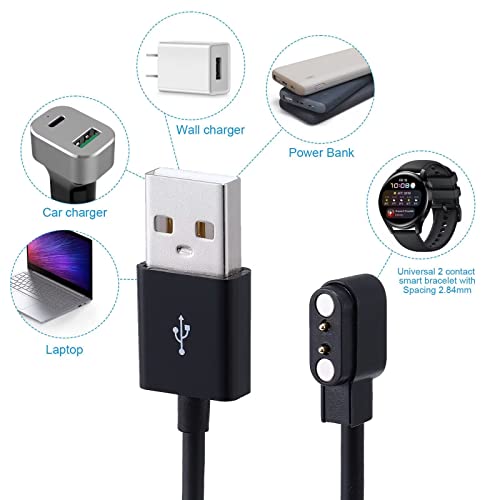 2Pcs 2-Pin Universal Black USB Data Charging Cable with Magnetic Charger Charging Mode for Smart Watch 2.84mm