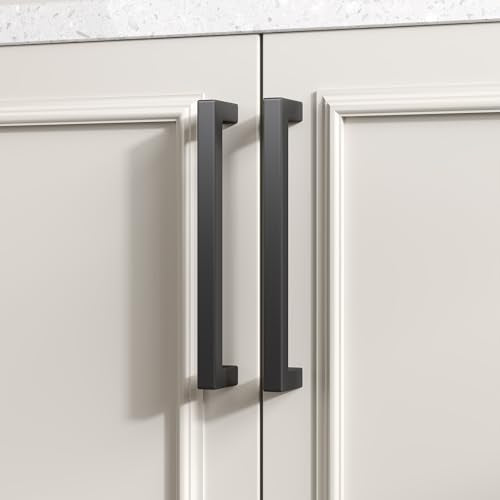 Goldenwarm 5 Pack 3-3/4 in Matte Black Cabinet Handles Square Drawer Pulls - color: Matte Black, size: 3 3/4 Inch Hole Center