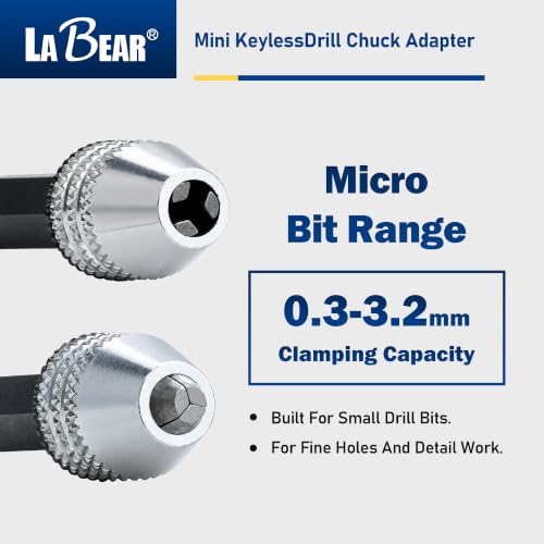 LABEAR Keyless Mini Drill Chuck Adapter, 1/4" Hex Shank, 0.3-3.2mm - size: 0.3-3.2mm