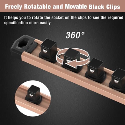 WORKPRO Magnetic Socket Organizer, Heavy Duty 1/4-Inch Drive Socket Rail - color: Champagne, size: 1/4" DR