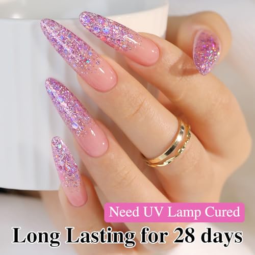 Double Rhythm 0.5Oz Glitter Gel Polish Shimmer Reflective Color for Nail Art Salon DIY Soak Off 15ml Nail Lamp Gel Polish at Home (Fairy Sparkle Rose-B1008) - color: Fairy Sparkle Rose