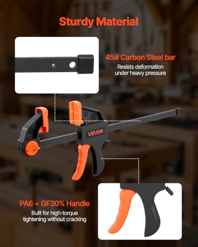 VEVOR Bar Clamps for Woodworking, 8-Pack, 6" and 12", with Spring Clamps, One-Handed Clamp/Spreader, 154 lbs Load Limit, Quick Release, Self-Locking Design, for Wood Working and Metal Working - size: 12"& 6" (8 Pack), style: Quick Grip