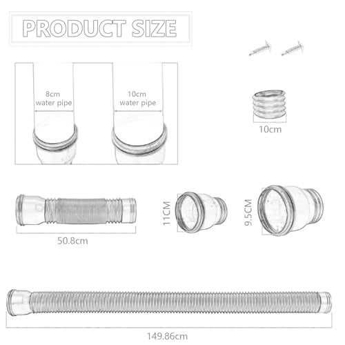Rain Gutter Downspout Extensions, Flexible Drain Downspout Extender Drain Pipe Connector from 20 to 59 Inches with Screws for Most Residential (White)