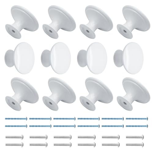 White Cabinet Knobs 1.18" Diameter, 12 Pcs - color: White, size: 12 Pack