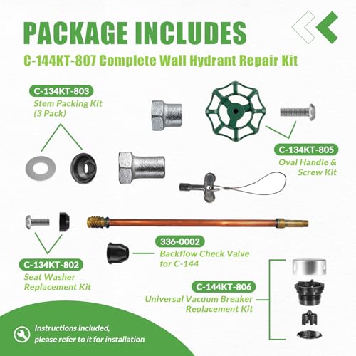 C-144KT-807 Wall Hydrant Complete Service Kit and 2 Pack C-134KT-803 Stem Packing Replacement Kit, for C-144 C-244 Series Wall Hydrants - style: C-144KT-807 and 2 Pack C-134KT-803