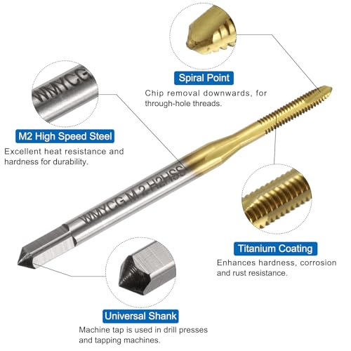 uxcell Metric Tap & Drill Bit Set, 2pcs M2 x 0.4 Spiral Point Thread Taps and 2pcs 1.6mm Twist Drill Bits, Titanium Coated HSS6542 Screw Tapping Threading Tools - size: M2 x 0.4 + 1.6mm