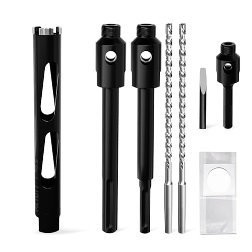 Diamond Core Drill Bit 1"(25mm) with Pilot Bit & Adapters (SDS Plus & Hex) – Upgraded Welded Segments, 8.6" Depth – for Concrete, Solid Brick, Hollow Brick, Masonry & More - size: (1"/25mm)